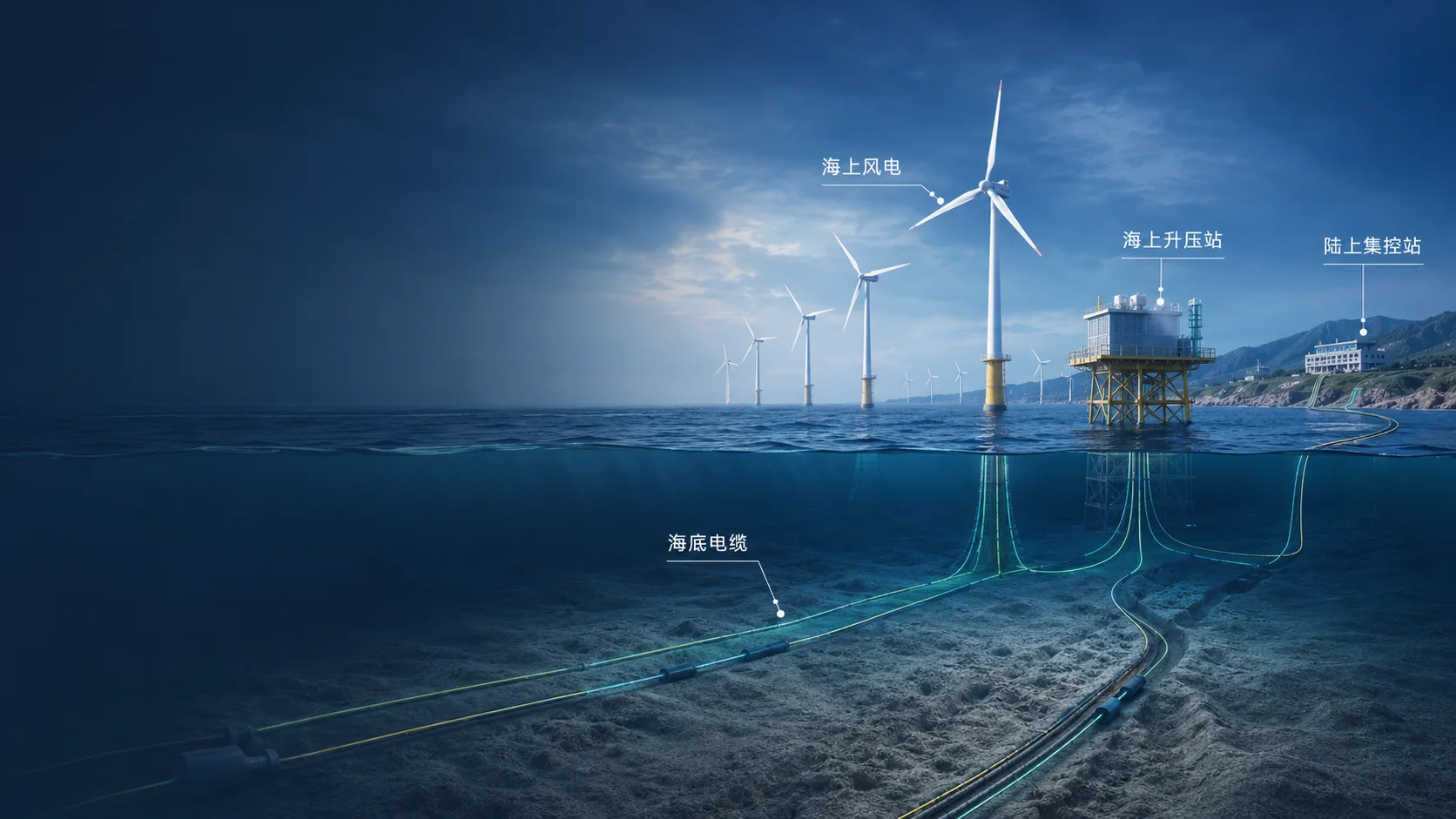 Temperature, vibration and strain monitoring for offshore wind and subsea cables — application illustration
